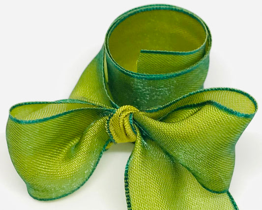 Vandoros Lime Monet Silk Ribbon 25mm