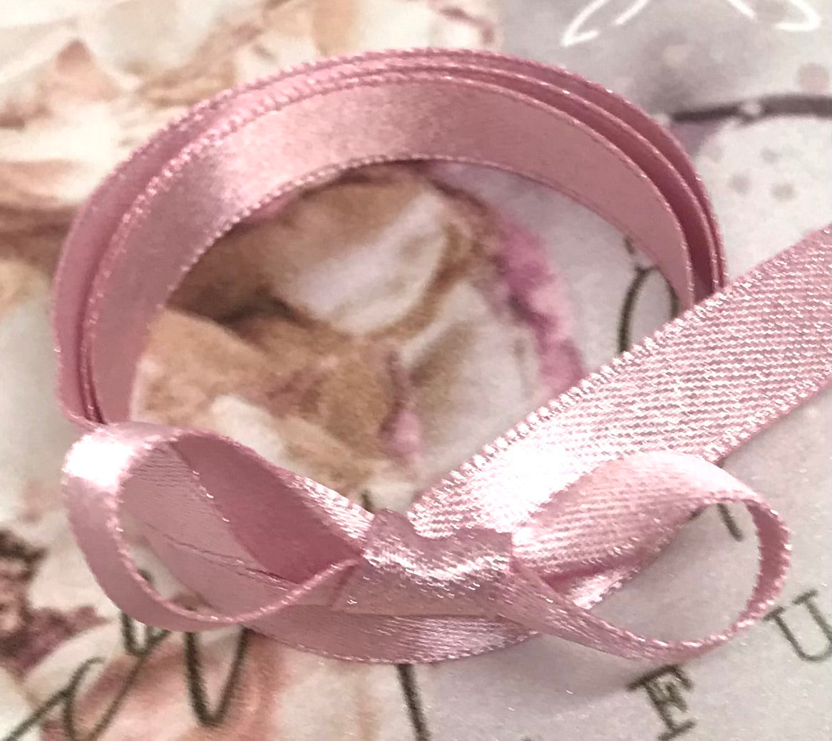 Vandoros Rose Pink/Silver Quartz Satin Ribbon 10mm