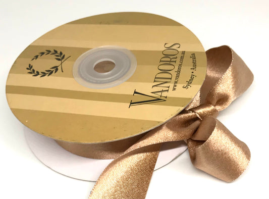 Vandoros Antique Gold Double Faced Satin Ribbon 25mm