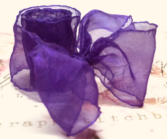 Violet Crushed Ruffle Edge OrganzaRibbon 38mm