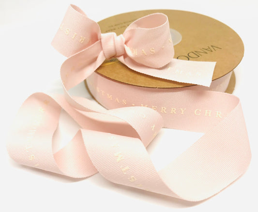 Vandoros Champagne Tonal Taffeta Merry Christmas Ribbon 25mm