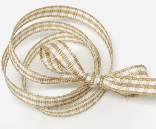 Vandoros Taupe/White Gingham Ribbon 5mm