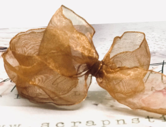 Antique Gold Crushed Ruffle Edge Organza Ribbon 25mm