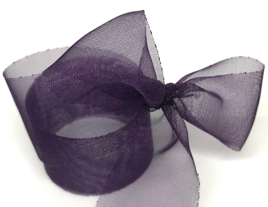 Vandoros Aubergine Sealed Edge Organza Ribbon 25mm