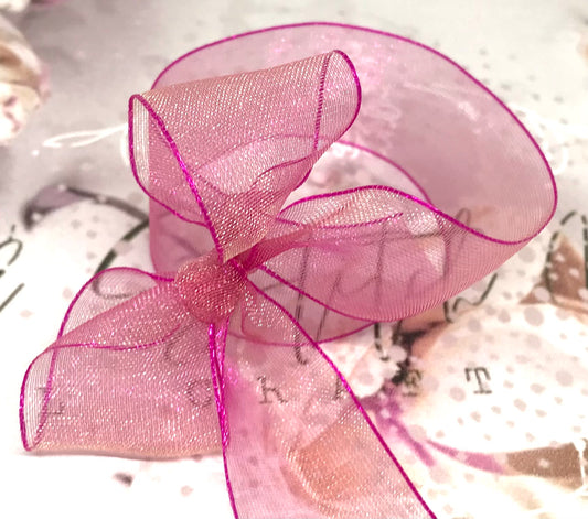 Vandoros Orchid Pink Shot Spark Organza Ribbon 25mm