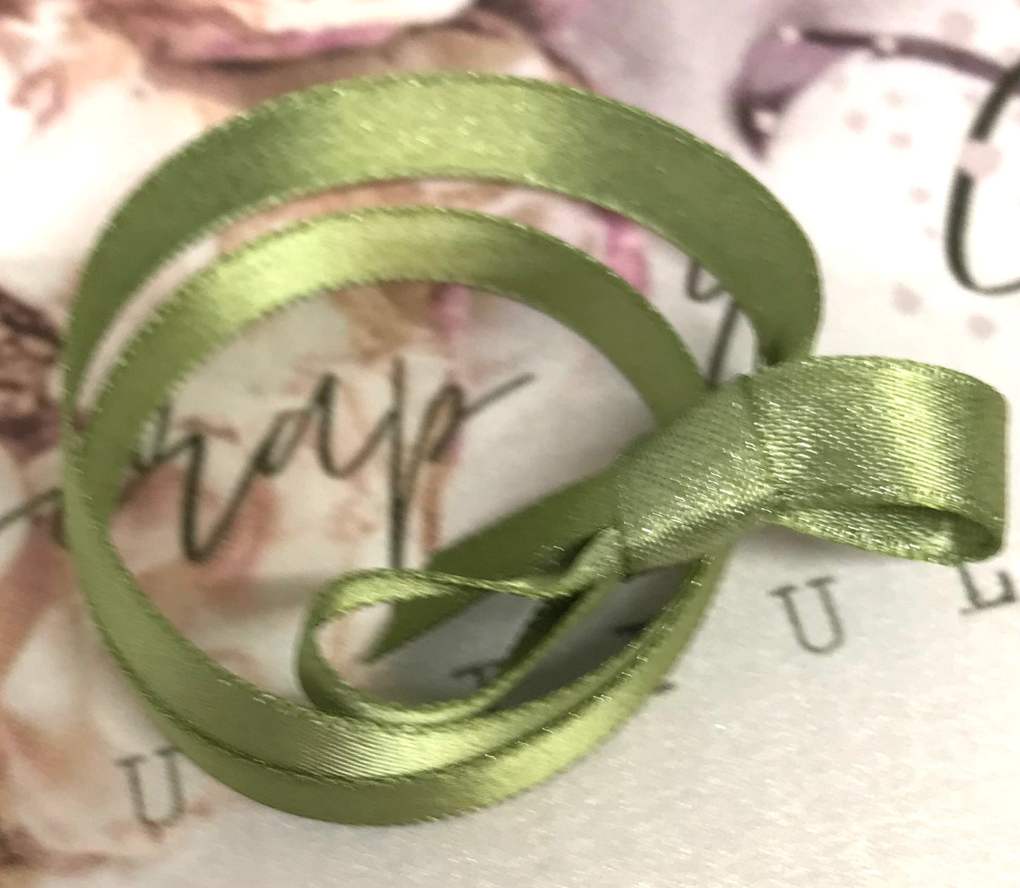 Vandoros Olive/Silver Quartz Satin Ribbon 10mm